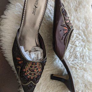 Vintage Beaded Mule by White Stag, brown